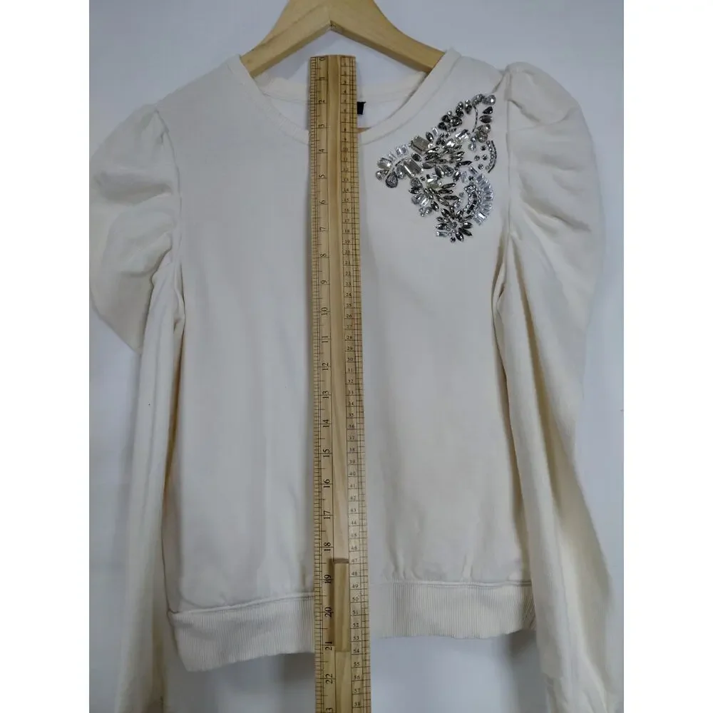 Express Puff Sleeve Rhinestone Beaded Shoulder Knit Sweater Women Size S